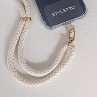 StylePro Cross Body Phone Strap with iPhone clear case, Casablanca White